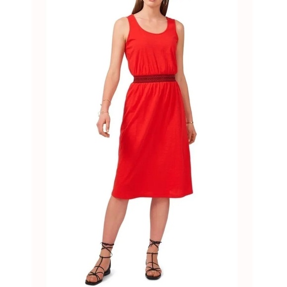 NEW VINCE CAMUTO Sleeveless Red Dress Black Shirred Embroidery Waist Size XXL - Picture 1 of 6